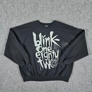 Blink 182 Graphic All Over Print Graphic Sweatshirt Black Men Size XL Band Flaws